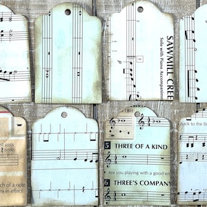 Etiquetas de página de música recicladas partituras livro lixo diário etiqueta de bolso 8 conjunto de etiquetas