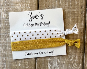Golden Birthday Hair Tie Party Favors: Glitter & Gold Accents custom personalization card