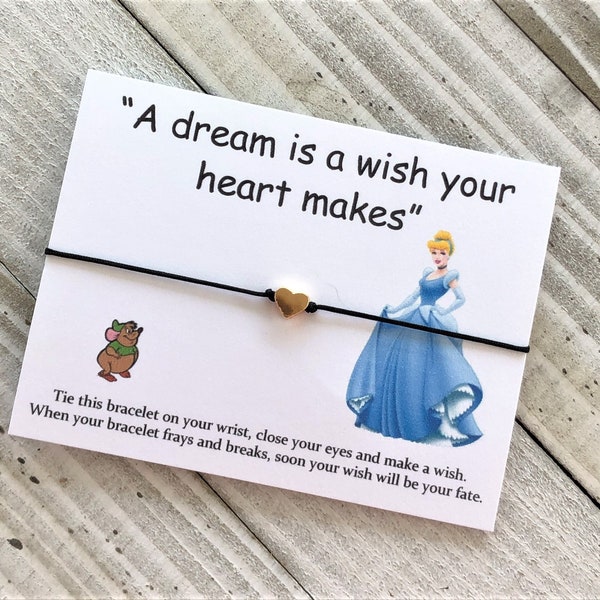 Dream Wish Bracelet Cinderella inspired cord wish bracelet simple gift wish bracelet with a heart charm wish bracelet