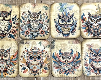 junk journal vintage style owls journal cards 2 1/2 X 3 journal cards vintage owls junk journal cards