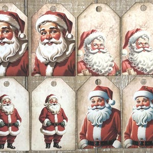 vintage style Santa tags junk journal gift tags Santa Claus junk journal pocket tags 8 tag set