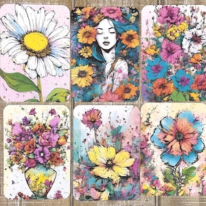 flowers junk journal floral grunge style junk journal cards 2 1/2 X 3 1/2 journal cards card topper set of 10