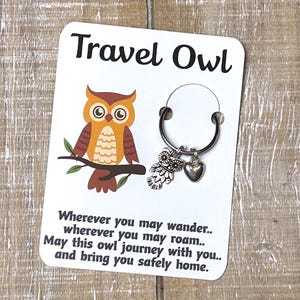 Cadeau porte-clés avec carte Porte-clés de voyage chouette avec une breloque chouette cadeau porte-clés