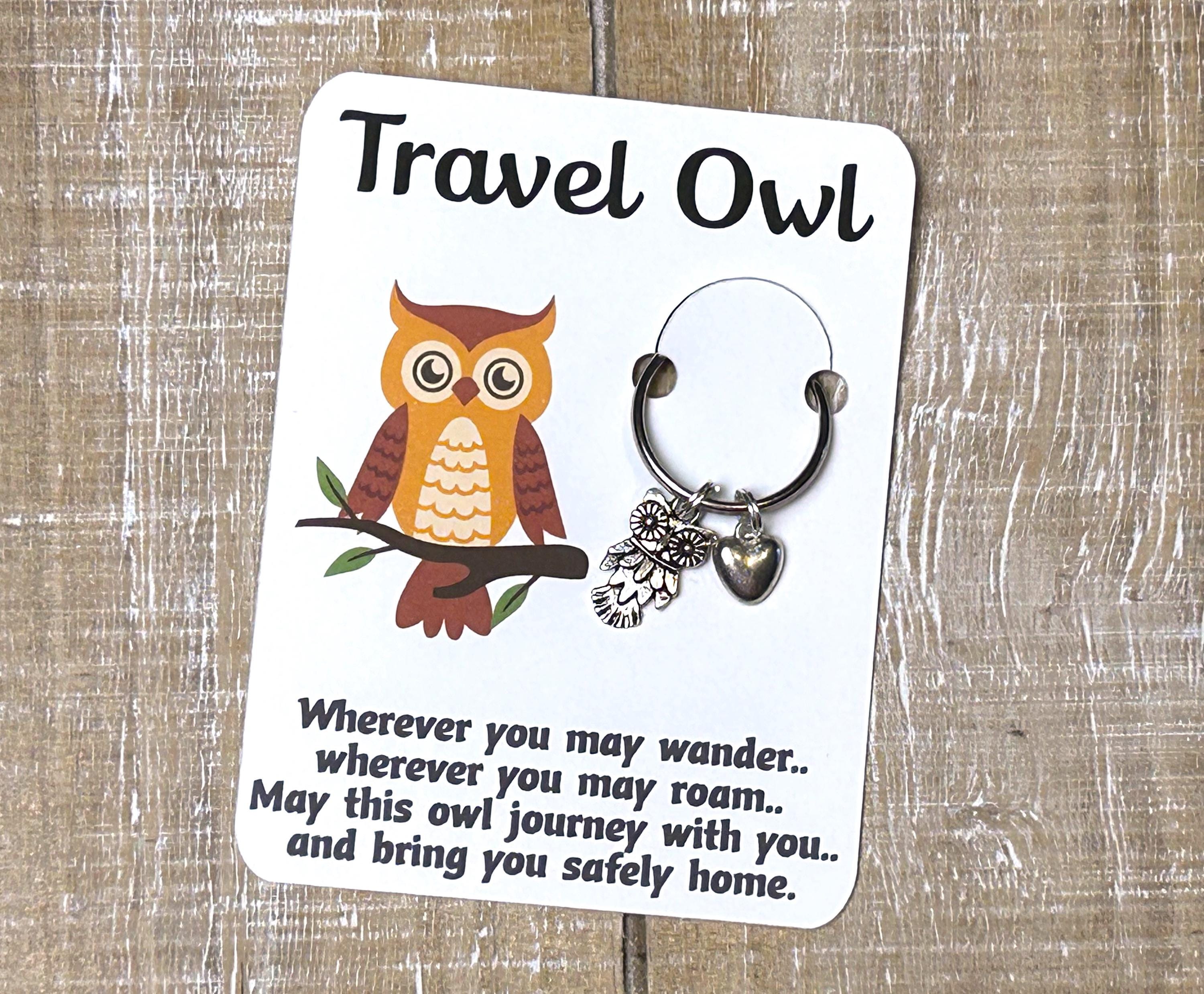 Keychain gift with card Travel Owl keychain card with an owl charm keychain gift