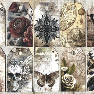 Junk journal vintage gothic tags set of 10 gift tags ephemera card making scrapbook tags grunge gothic gift journal tags