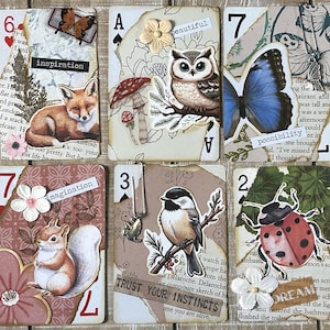 Altered Spielkarten für junk Journal, Journalkarten, Scrapbooking, glückliche Post verändertes Spielkartenset mit 6 Waldthemen