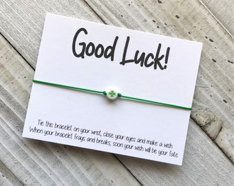 Good Luck Wish Bracelet Good luck card with 4 leaf clover bead wish bracelet