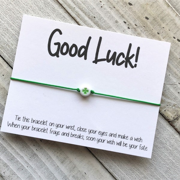 Good Luck Wish Bracelet Good luck card with 4 leaf clover bead wish bracelet