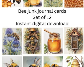 Tarjetas de diario basura de abejas de miel Juego de 12 tarjetas de diario con descarga digital Tarjetas de diario basura de abejas