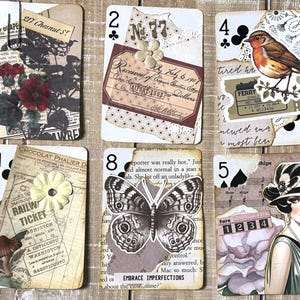 Altered playing cards for junk journal, journal cards, scrapbooking, happy mail altered playing card set of 6