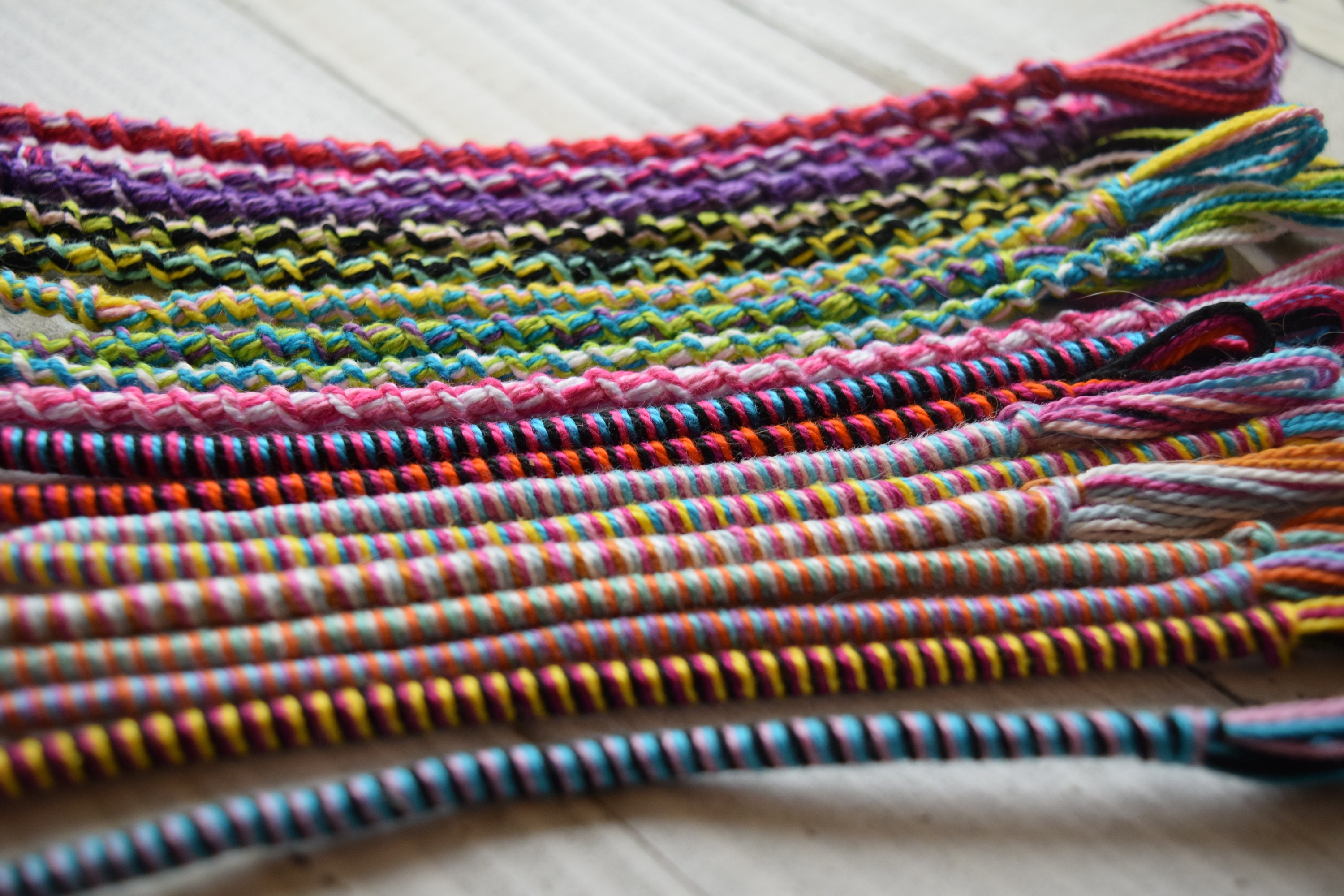 Friendship bracelet minimalist string floss cotton swirl and twist kumi style bracelet