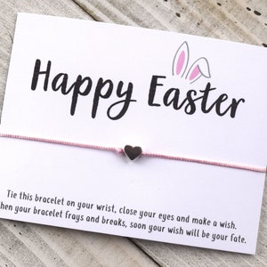 Bracelet de vœux de Pâques Joyeux lapin de Pâques cadeau bracelet de vœux avec un bracelet de vœux de perle de cœur