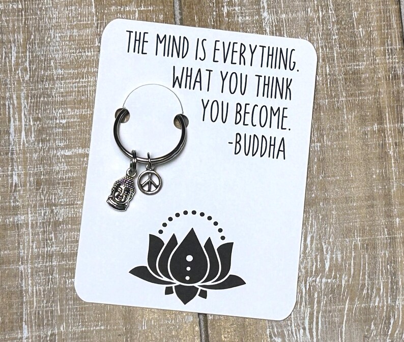 Keychain Gift With Card Buddha Keychain With Card Mind is Everything