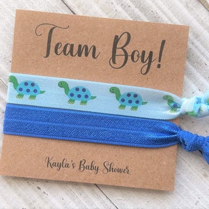 Team boy Lazos para el cabello favor de fiesta Baby boy party favor lazo para el cabello, lazo elástico para baby shower género revelar fiesta tarjeta personalizada lazos para el cabello