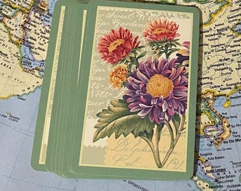 Vintage speelkaarten met asterbloemen - set van 10"