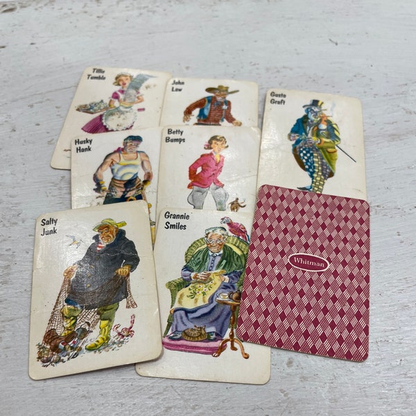 Vintage Miniature Whitman Old Maid Playing Cards- Set of 8