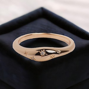 Round Cut Moissanite Ring Diamond Engagement Ring 14K Solid Yellow Gold Ring Wedding Anniversary Promise Ring Art Deco Vintage Ring For Love