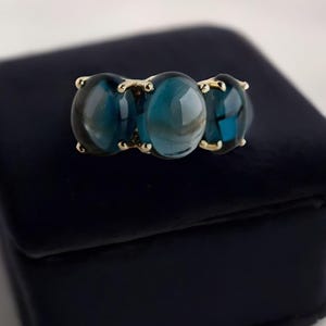 Oval Cut London Blue Topaz Solid Gold Wedding Ring For Women Engagement Ring Art Deco Cluster Ring Three Stone Ring Minimalist Gift For Her