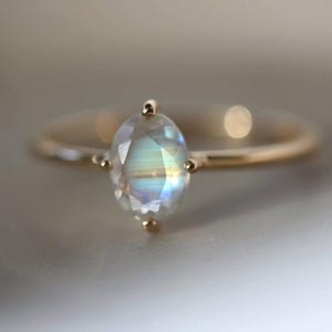 Oval Cut Moonstone Ring 14K Gold Solitaire Ring 4 Prong Ring Fire Rainbow Moonstone Ring Promise Ring Engagement Ring Anniversary Ring