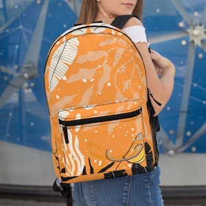 Folk Botanical Print Floral Bird Backpack, Floral Backpack for School, Flower Backpacks for Girls Women, Floral Print Cute Bag School Gifts