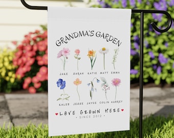 Custom Grandma Birth Flower Garden Flag: Personalized Family Banner