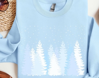 Cozy Winter Forest Sweatshirt, Snowy Trees Design, Rustic Holiday Pullover, Scenic Winter Landscape Shirt, Trendy Nature Lover Gift Tshirt