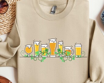 St Patricks Day Beer Sweatshirt, Shamrock Vine Crewneck
