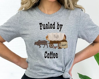 T-shirt « Fueled by Coffee » : cadeau amusant pour les enseignants de l'Oregon Trail