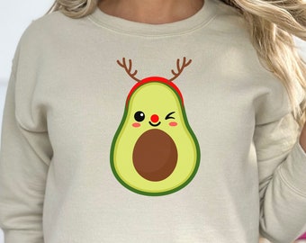 Avocado Christmas Reindeer Antlers Sweatshirt, Avocado Christmas Tee, Cute Holiday Shirts, Fun Merry Christmas Avocado Tshirt, Avocado Lover