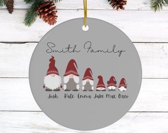 Personalized Family Pet Christmas Gnomes Ornament, Cat Dog Gnome Family, Holiday Christmas Tree Decoration, Custom Families Farmhouse Gnome