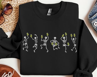 Pickle Skeleton Dance Sweatshirt Women&#39;s Pickle Sweater Canning Season Homemade Cucumber Lover Crewneck Gift Shirt Funny Pickle Jar Tshirt