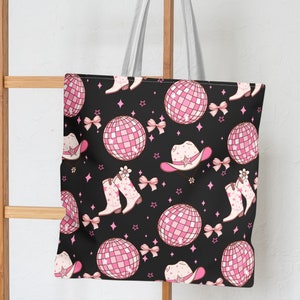 Disco Cowgirl Tote Bag, Cute Bridesmaid Tote Bags Weekender Bag Women Bridesmaids Gifts Disco Bachelorette Party Favors Western Wedding Her