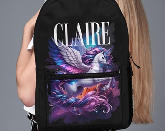 Personalized Purple Unicorn Backpack: 90s Graphic Book Bag