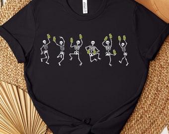 Pickle Skeleton Dance Shirt Women&#39;s Pickle Sweater Fall Canning Season T Homemade Cucumber Lover Crewneck Gift Tee Funny Pickle Jar Tshirt