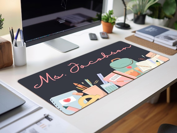 Custom Teacher Name Desk Pad Cute Deskmat Aesthetic Computer Laptop Keyboard Large Pad School Gift Home Office Accessory Her Classroom Decor