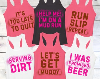 Funny Running Team Tanks, Custom Race Group Tee, Women's Mud Run Shirts, Personalized T-Shirt