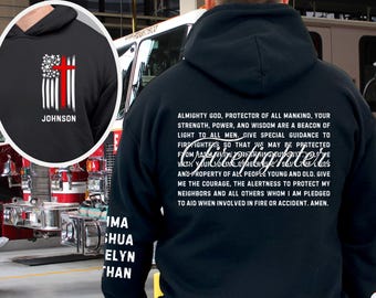 Personalized Firefighter Prayer Hoodie: Thin Red Line Flag