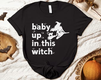 Funny Halloween Pregnancy Reveal Shirt, Baby Bump Witch Tee