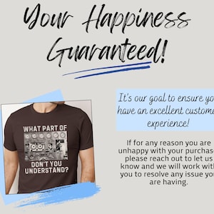 May include: A brown t-shirt with a graphic of a vintage cassette player and the text "What part of don't you understand?" printed on it. The shirt is a men's t-shirt style.