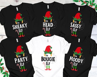 Funny Matching Group Elf Christmas Shirts, Custom Cute Holiday T-Shirts Xmas Matching Family Elves Christmas Couple Tees Funny Group Party T