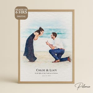 Op maat gemaakt portret van een stel van foto – verloving in aquarelstijl, vakantie en romantische momenten, cadeau voor haar, tekenvoorstel voor stel