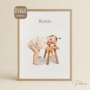 Baby Portrait in Aquarell, personalisierte Baby Illustration, Andenken Andenken, Geschenk für Mama, Geburt Stats Poster, individuelle Baby Wand Kunst, Baby