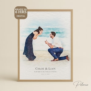 Custom Couple Portrait from Photo – Watercolor Style Engagement, Vacation & Romantic Moments, Gift for Her, Couple Proposal Drawing Proposal