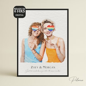 Ritratto di coppia LGBTQ personalizzato da foto – Arte digitale dell'orgoglio – Regalo per coppia gay o lesbica – Regalo dell'orgoglio – Decorazione murale personalizzata per anniversario