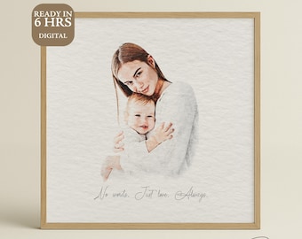 Mothers Day Watercolor Portrait from Photo, Custom Mom and Baby Portrait, Personalized Gift for New Moms