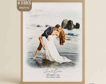 Personalised Watercolour Bride and Groom Portrait Wedding Gift Painting from Photo Custom Wedding Couple Art Anniversary Valentines Present