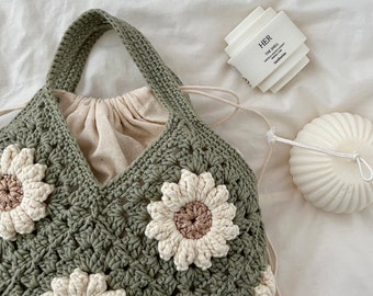 Kit Crochet Sac Marguerite DIY Complet - Fleurs Granny Carré Pour Débutants