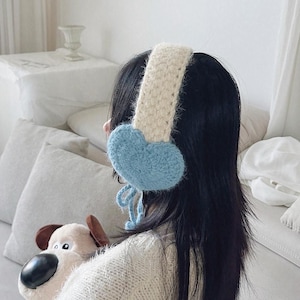 Schema per paraorecchie all'uncinetto in PDF, scaldaorecchie a forma di cuore, accessorio invernale all'uncinetto, tutorial video