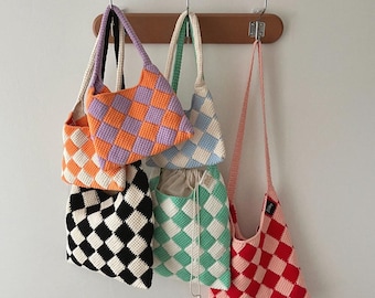 Checkerboard Crochet Pattern Set – Mini Bag, Shoulder Bag, Pouch & Card Wallet