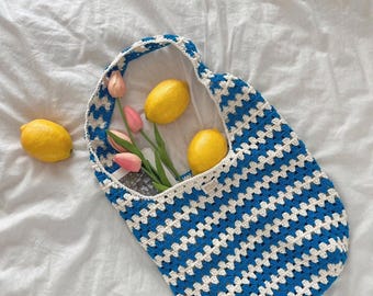 Granny Square Stripe Crochet Shoulder Bag Pattern – Colorful Tote (PDF Pattern, Video Tutorial)